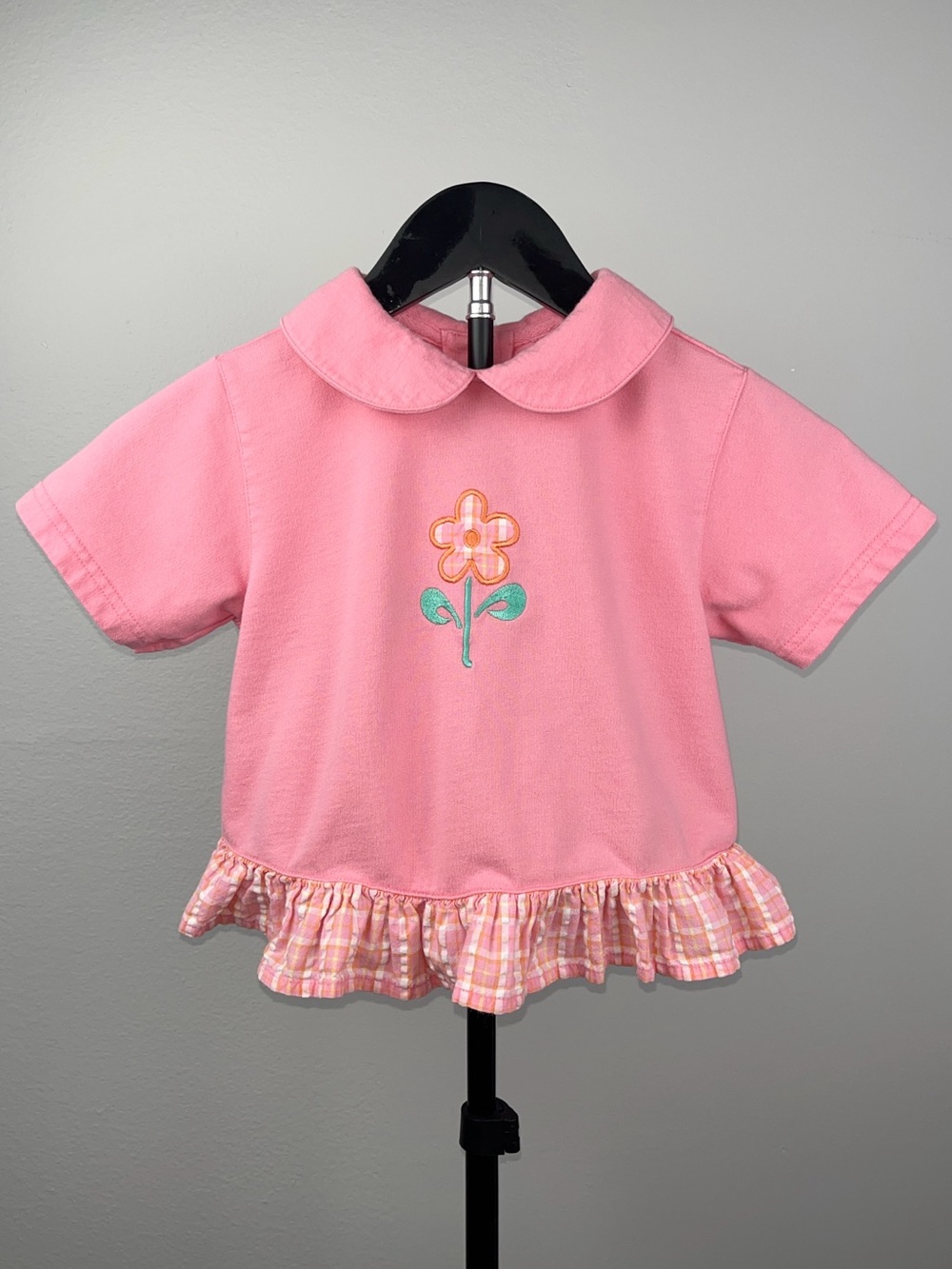 Gymboree 1998 Pink Floral Applique Ruffled Peplum Rainbow Tag Vintage Blouse XL